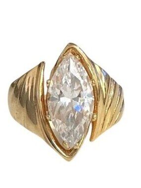 Vintage 14k Gold Electroplated Ring Size 8 Signed Espo With Marquise Cut Stone
